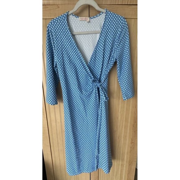 Fresh Produce Dresses & Skirts - FRESH PRODUCE Size Small Blue Geometric Wrap Dress Nylon Spandex Knit $79